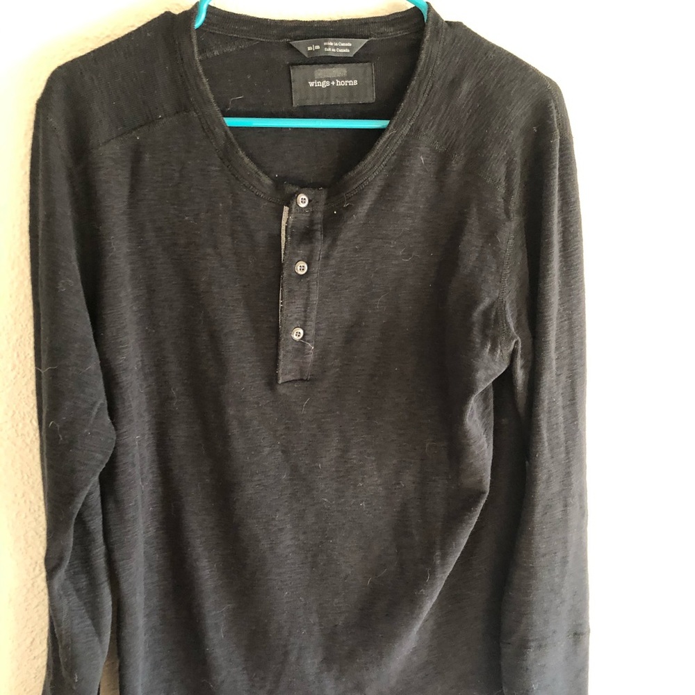 Wings+Horns Black Henley Size M